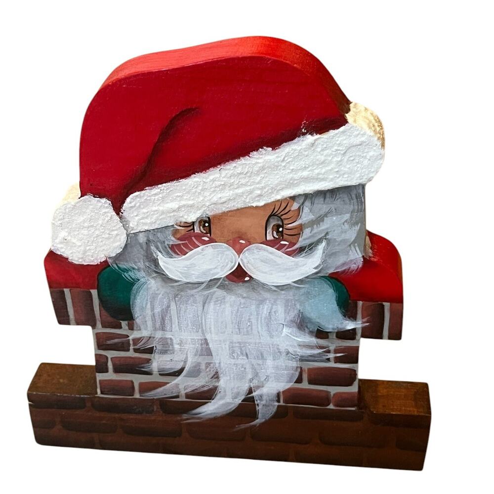 Wooden Santa Claus Painted Santa Decor Christmas Holiday 6” Signed VTG 1992